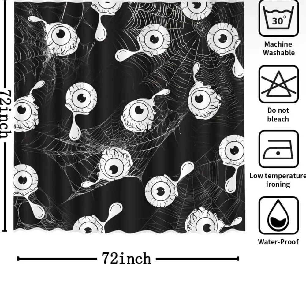 Halloween Shower Curtain Horror Scary Eyeball Shower Curtain for Bathroom Spider